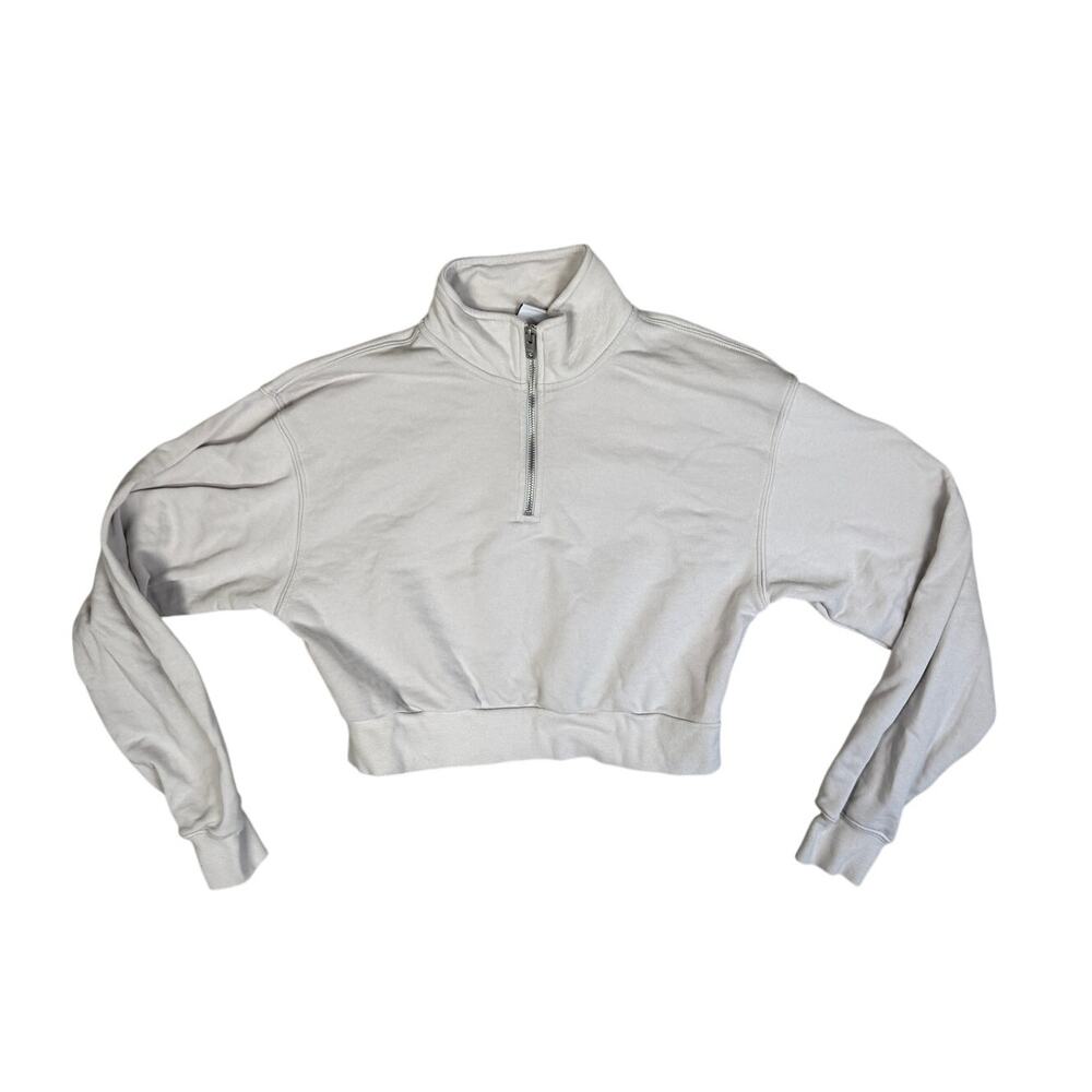 Aritzia TNA 1/4 Zip Pullover Crop Sweatshirt Off White Athleisure Medium